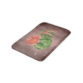 Rustikale Aquarellkaktus Orangefarbene Blume Badematte (Schrägansicht)