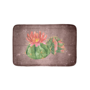 Rustikale Aquarellkaktus Orangefarbene Blume Badematte