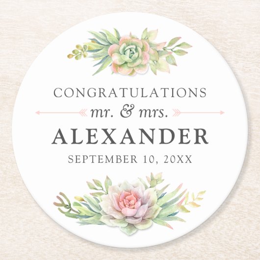 Rustikale Aquarellkaktus Runder Pappuntersetzer (Vorderseite)