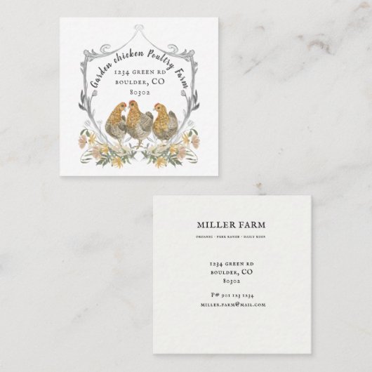 rustikale Aquarellkarte Wappen Bauernhof Quadratische Visitenkarte (Vorne/Hinten)