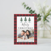 Rustikale Aquarellkiefern Rotes Kariertes Foto Postkarte (Stehend Vorderseite)