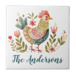 Rustikale Aquarellküche Dekoration Fliese<br><div class="desc">Eine hübsche Wasserfarbe Folk Art Hahn themed Küche Fliesen. So niedlich wie ein Akzent in Ihrer Küche. Entworfen für Sie von BlackBerry Boulevard.</div>