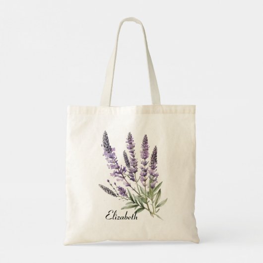 Rustikale Aquarelllavender Blume Personalisiert Tragetasche (Rückseite)
