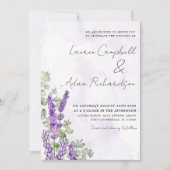 Rustikale Aquarelllavender & Eucalyputus Wedding Einladung (Vorderseite)