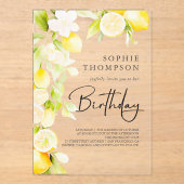 Rustikale Aquarelllemonen Geburtstag Acryleinladungen (Vorderseite)