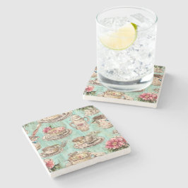 Rustikale Aquarellmalerei Vintage Küche Blau Steinuntersetzer