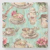 Rustikale Aquarellmalerei Vintage Küche Blau Steinuntersetzer (Vorderseite)