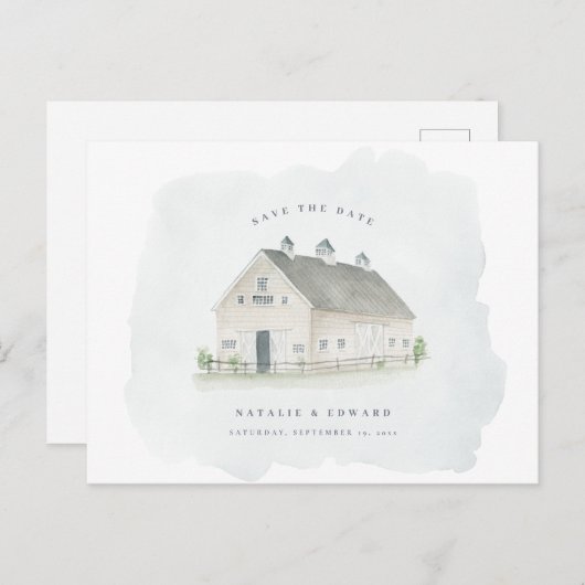 Rustikale Aquarellmärsche Hochzeit speichern das D Postkarte (Vorne/Hinten)