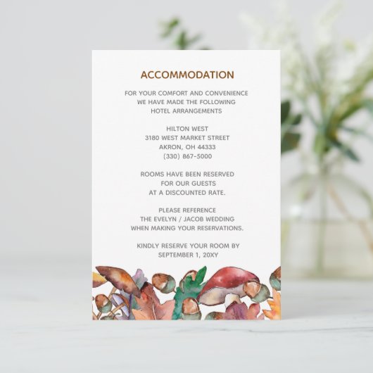 Rustikale Aquarellmushrooms Hochzeit im Herbst Begleitkarte (Stehend Vorderseite)