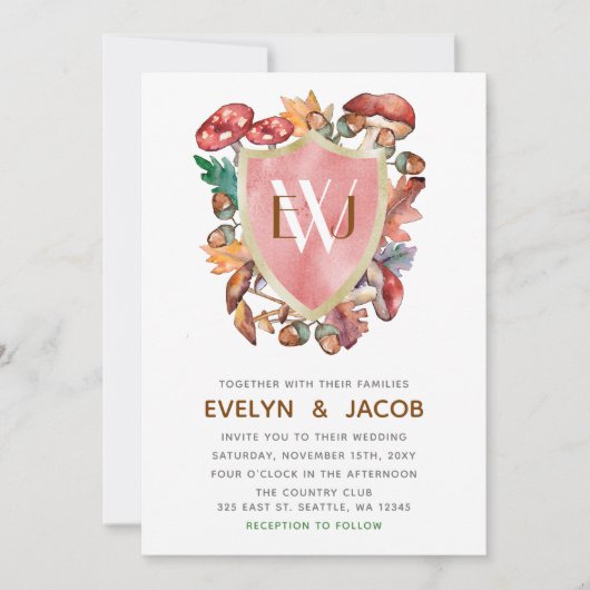 Rustikale Aquarellmushrooms Hochzeit im Herbst Einladung (Vorderseite)