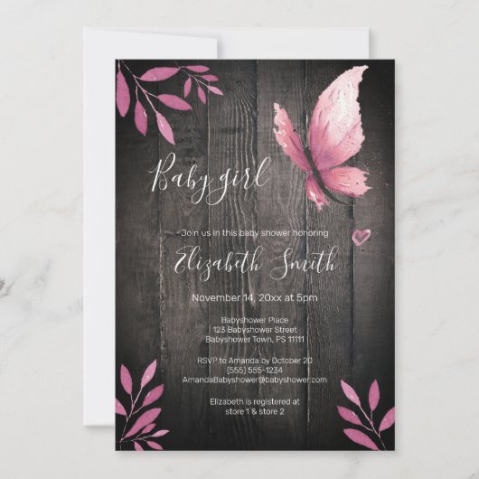 Rustikale Aquarellschmetterlingsdusche Einladung (Vorderseite)