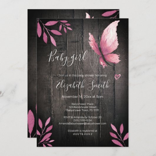 Rustikale Aquarellschmetterlingsdusche Einladung (Vorne/Hinten)