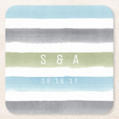 Rustikale Aquarellstreifen-Mono-Strandhochzeit Rechteckiger Pappuntersetzer (Vorderseite)