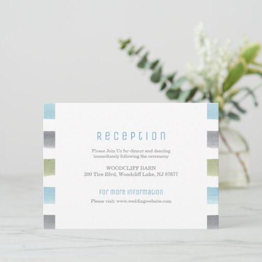 Rustikale Aquarellstreifen Strand Hochzeit Empfang Einladung (Stehend Vorderseite)