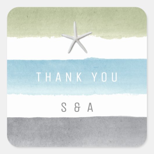 Rustikale Aquarellstreifen Wassersport Hochzeit Quadratischer Aufkleber (Vorderseite)
