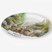 Rustikale Aquarelltiere Kinderdusche Pappteller (Schrägansicht)