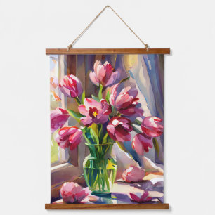 Rustikale Aquarelltüten Wandteppich Mit Holzrahmen