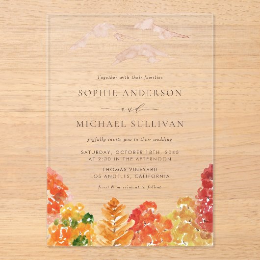 Rustikale Aquarellwald-Hochzeit im Herbst Acryleinladungen (Vorderseite)