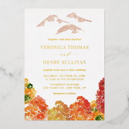 Rustikale Aquarellwald-Hochzeit im Herbst Folieneinladung
