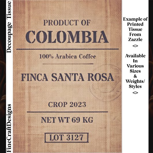 Rustikale Arabica-Kaffee-Verpackung FC8 Decoupage Seidenpapier