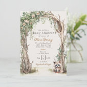 Rustikale Arch Babydusche aus Holz Einladung (Stehend Vorderseite)