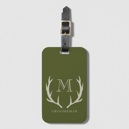Rustikale Army Green Antler Custom Trauzeugen Gift Gepäckanhänger (Vorderseite Vertikal)