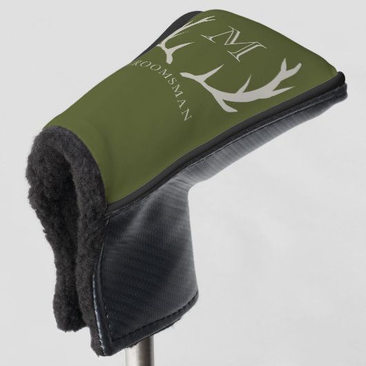 Rustikale Army Green Antler Custom Trauzeugen Gift Golf Headcover (3/4 Vorderseite)