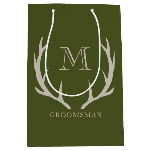 Rustikale Army Green Antler Custom Trauzeugen Gift Mittlere Geschenktüte (Vorderseite)