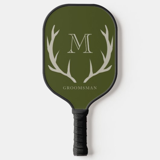 Rustikale Army Green Antler Custom Trauzeugen Gift Pickleball Schläger (Vorderseite)