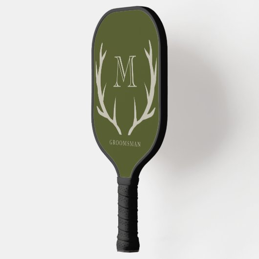 Rustikale Army Green Antler Custom Trauzeugen Gift Pickleball Schläger (Links)