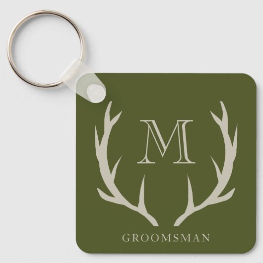 Rustikale Army Green Antler Custom Trauzeugen Gift Schlüsselanhänger (Vorderseite)