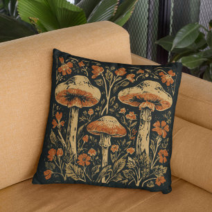 Rustikale Art Nouveau Pilz-Blumen-Botanik Kissen