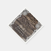 Rustikale Asche Brown Wood Lace & Lights Wedding B Serviette (Ecke)