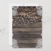 Rustikale Asche Brown Wood Lace String Lights Hoch Einladung (Rückseite)