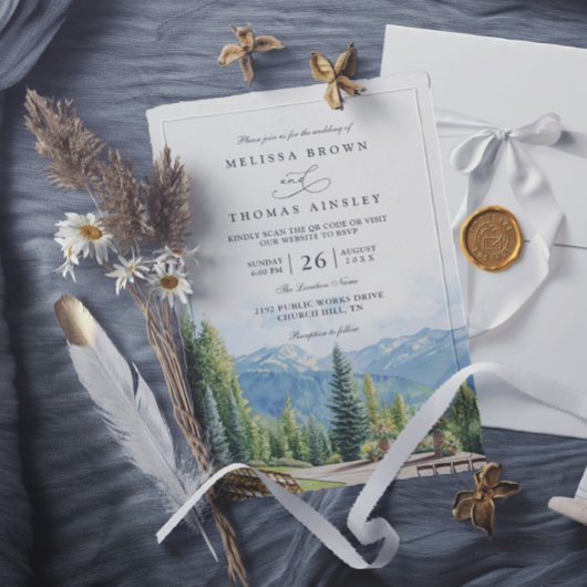 Rustikale Aspen Colorado QR-Code Hochzeit im Gebir Einladung