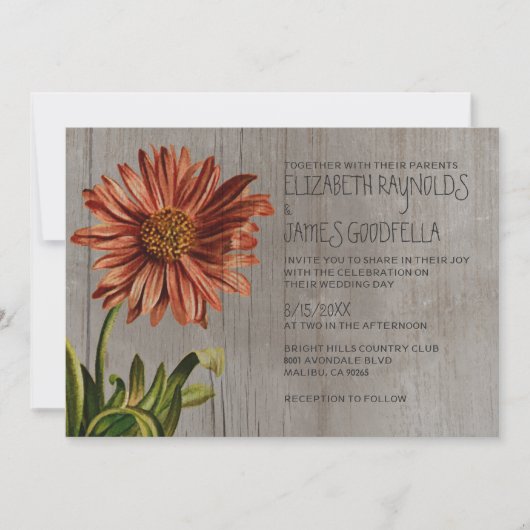 Rustikale Aster-Hochzeitseinladungen Einladung (Vorderseite)