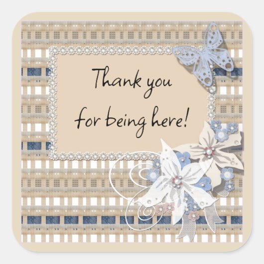 Rustikale Aufkleber, Hochzeitskeck Quadratischer Aufkleber (Vorderseite)