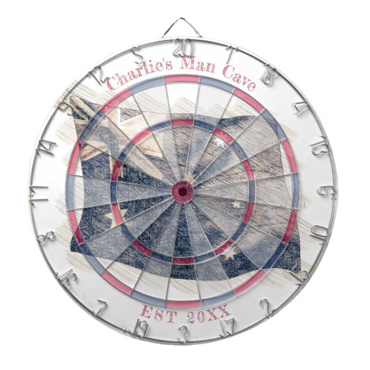 Rustikale australische Flagge Individuelle Name Es Dartscheibe (vorne)