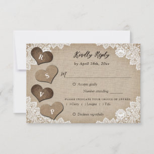 Rustikale Auswahl aus Holz-Burlap Lace Wedding RSV RSVP Karte