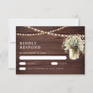 Rustikale Baby-Atem-Mason-Glas-Hochzeit RSVP Karte