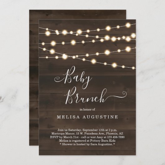 Rustikale Baby-Brunch-Einladung Einladung (Vorne/Hinten)