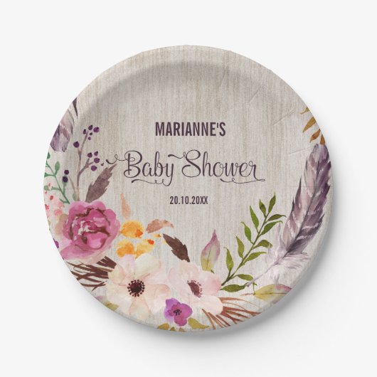 Rustikale Baby-Dusche Boho BlumenParty-Platte Pappteller (Vorderseite)
