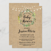 Rustikale Baby Dusche Burlap Green Kranz Einladung (Vorne/Hinten)