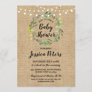 Rustikale Baby Dusche Burlap Green Kranz Einladung