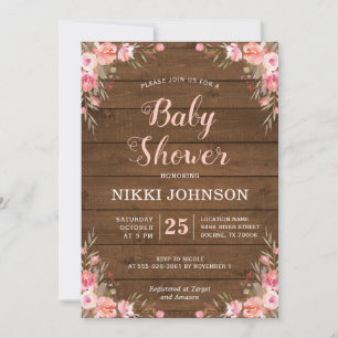 Rustikale Baby Girl Dusche Land Chic Floral Wood Einladung