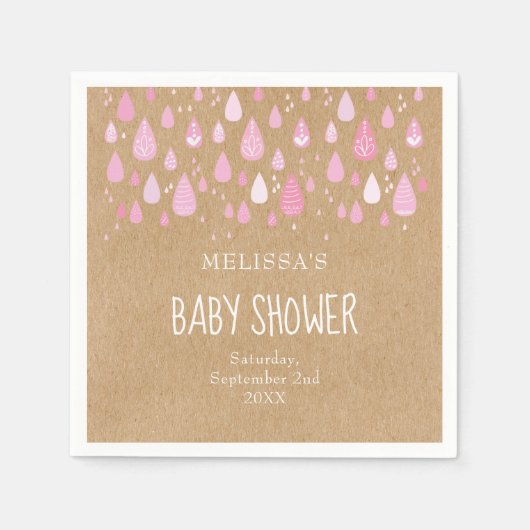 Rustikale Baby-Rosa-Regentropfen Babydusche Serviette (Vorderseite)