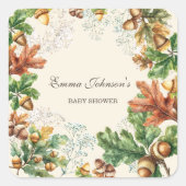 Rustikale Baby Shower im Herbstwald Quadratischer Aufkleber (Vorderseite)
