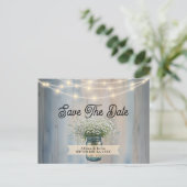 Rustikale Babybrille & String Lights Save the Date Postkarte (Stehend Vorderseite)