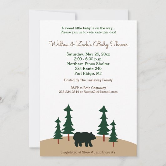 Rustikale Babydusche Bärenbaum Einladung (Vorderseite)