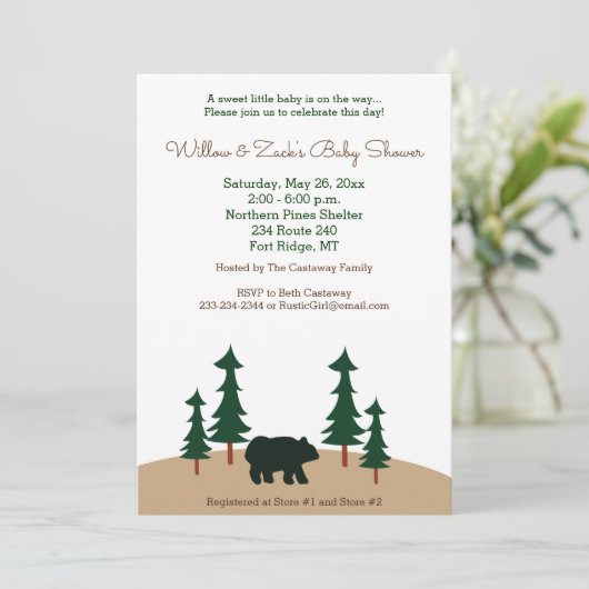 Rustikale Babydusche Bärenbaum Einladung (Stehend Vorderseite)